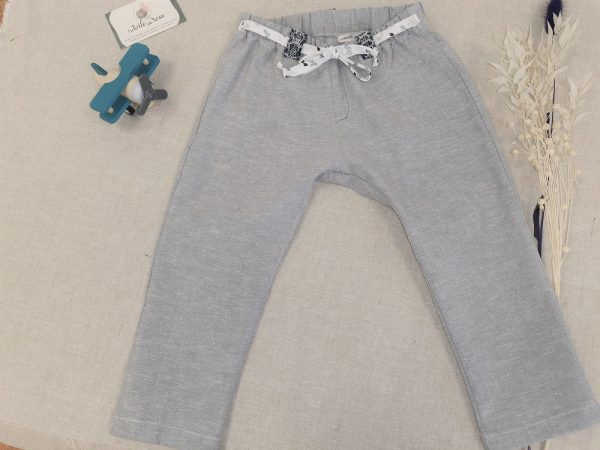 La Toile de Rose pantalon lin gris poche tissée