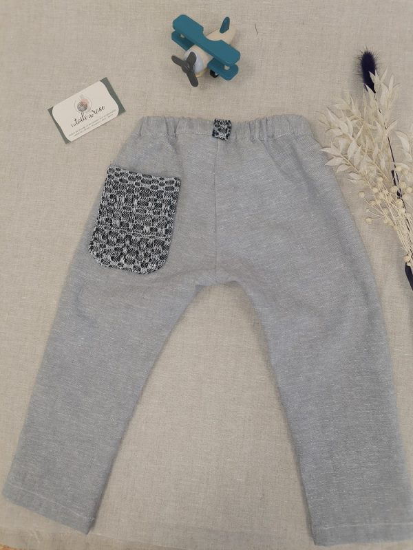 La Toile de Rose pantalon lin gris poche tissée dos