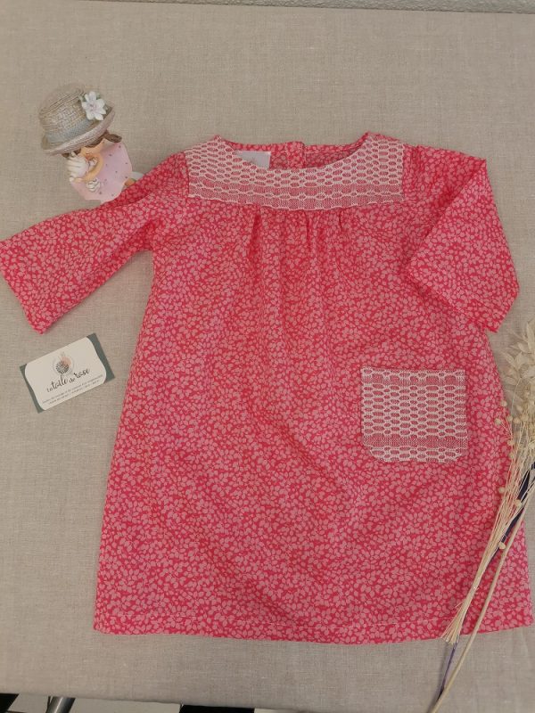 La Toile de Rose robe rose bi matière tissage artisanal et popeline